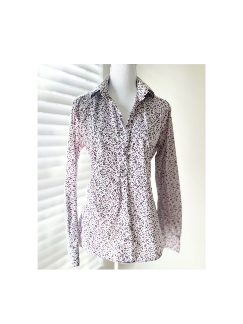 Floral Cotton Long-Sleeve Button-Down Shirt in Lavender